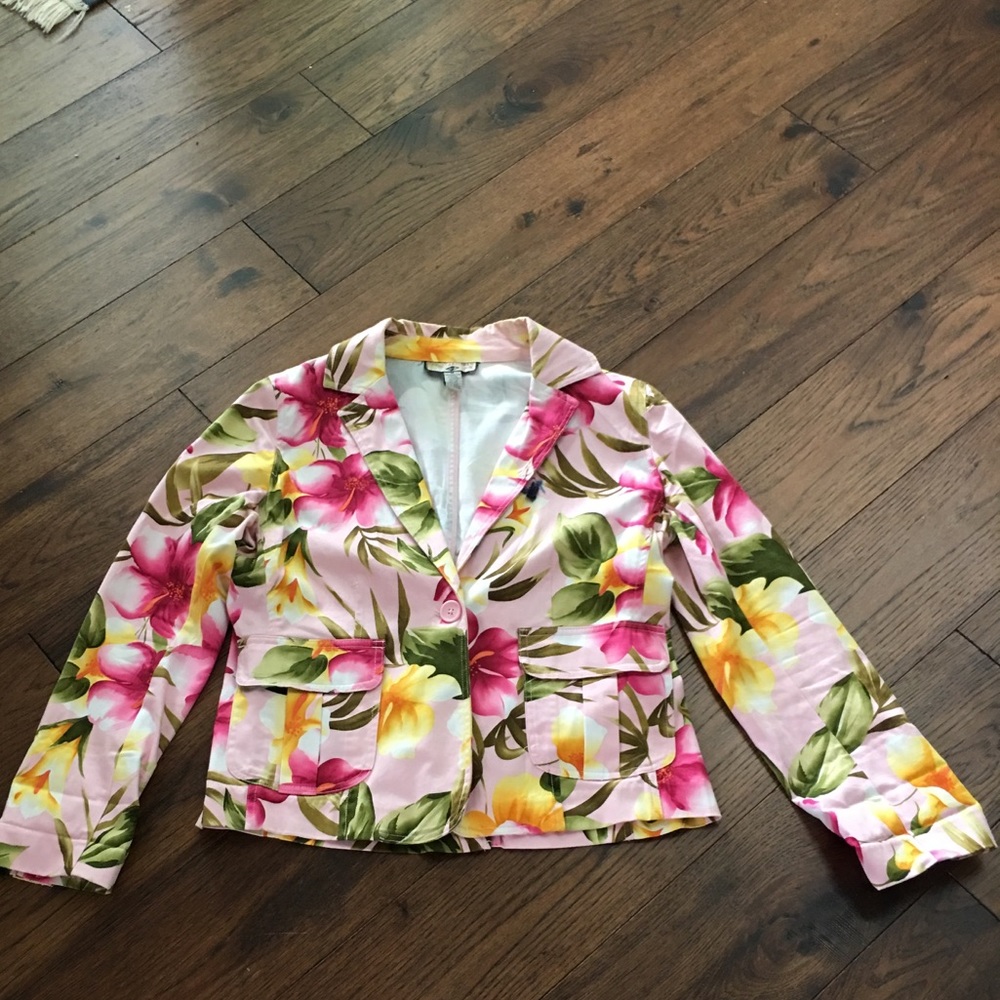 Caribbean Joe Island  Pink Floral Jacket Size M
